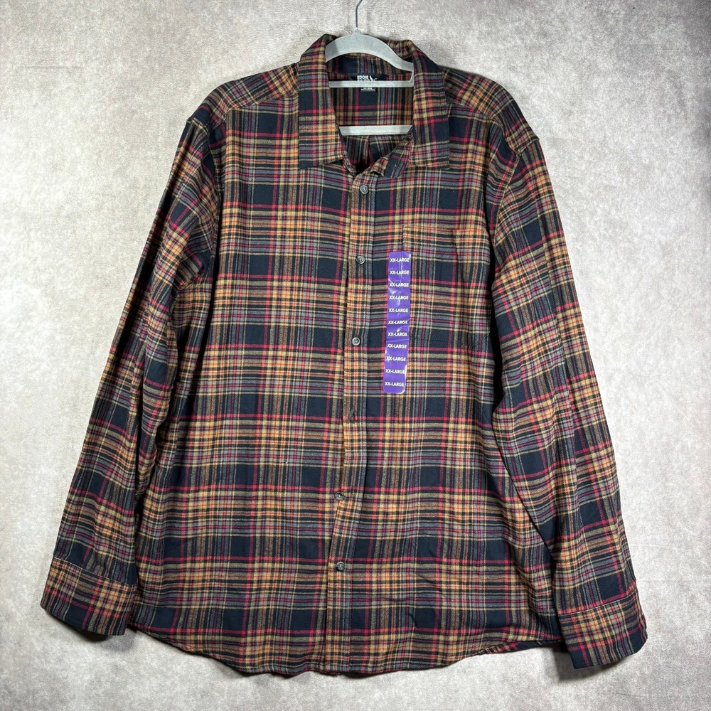 Eddie Bauer Bristol Flannel Shirt Mens Size 2XL Black Yellow Plaid Button Up NEW